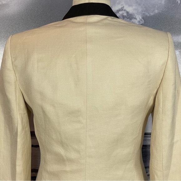 EUC Mango MNG Tan W/ Black Trim Linen Blend One Button Blazer Jacket Sz 6 - Picture 6 of 10